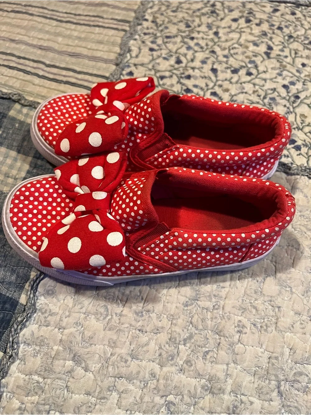 Red Polka Dot Girls Slip-On Sneakers with Bow